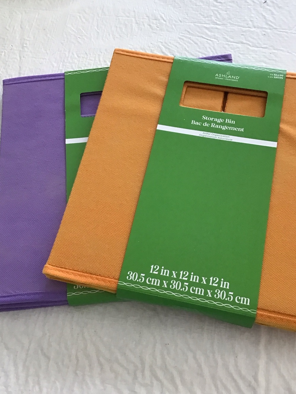 Two Ashland Orange and Purple Foldable Fabric Storage Bins (Set)